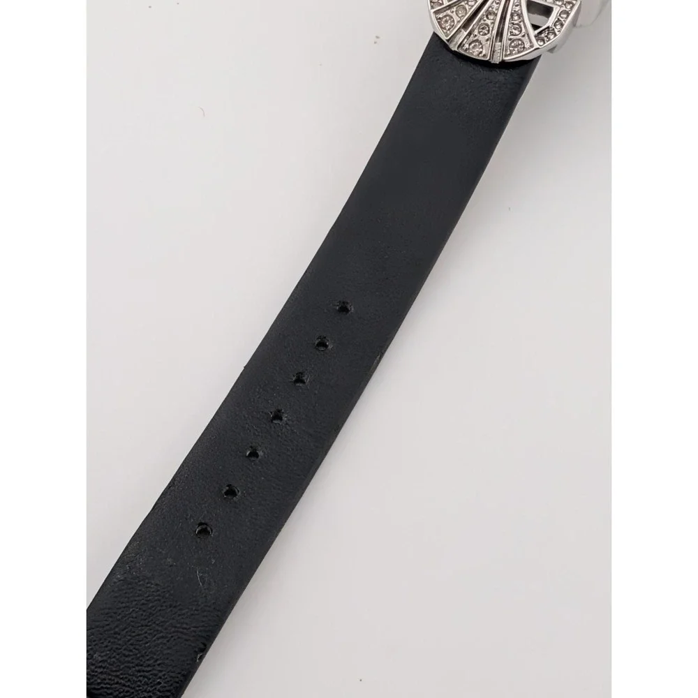Avon Watch Women 26mm Silver Case Crystals‎ Black Band- New Battery